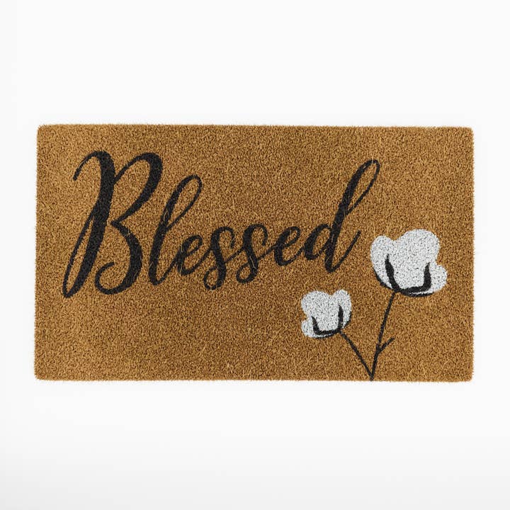 Natural Coconut Coir "Blessed" Cotton Doormat for wholesale by Avera Products