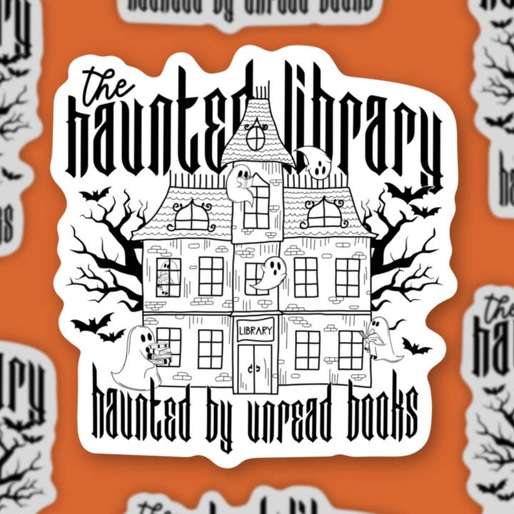 The Haunted Library, Haunted by Unread Books Sticker for wholesale by Sage and Virgo