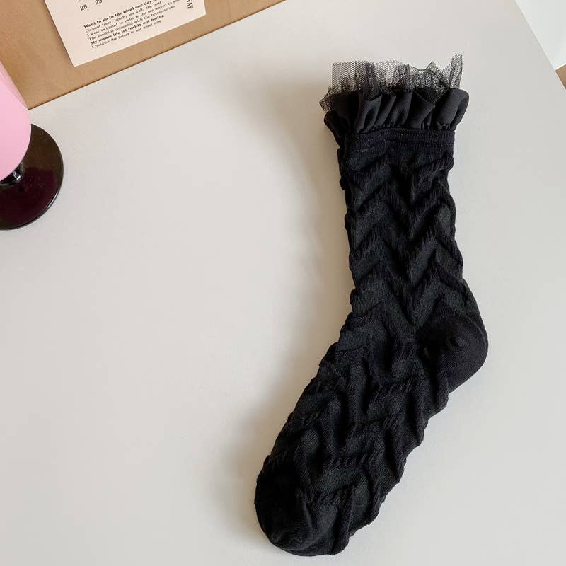 Tourtiwi - Vente Chaussettes – femme - Chaussettes mignonnes style lolita pour femmes, chaussettes mi-hautes en dentelle.0