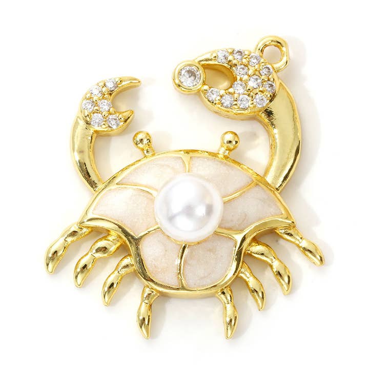 Micro Pave Pearl Crab Charm/Pendant for wholesale by LolaClaire Jewelry