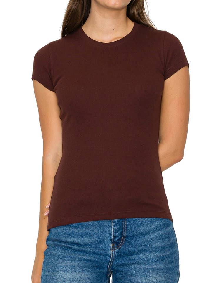 Short Sleeve Mini Ribbed Tee for wholesale by Vanilla Monkey