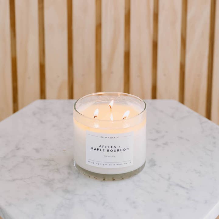 Calyan Wax Co. - Wholesale Jar/Filled Candle - Apples+Maple Bourbon - 3 Wick Clear Glass Tumbler Soy Candle5