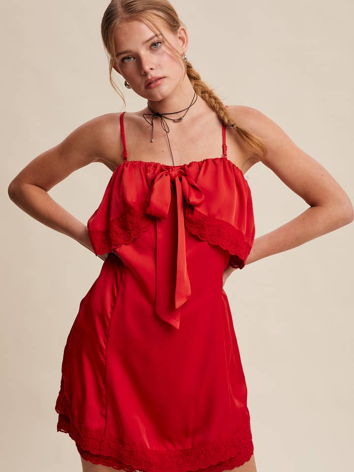 Vestido Mini con Encaje en el Frente en Forma de Lazo para venta al por mayor de Listicle