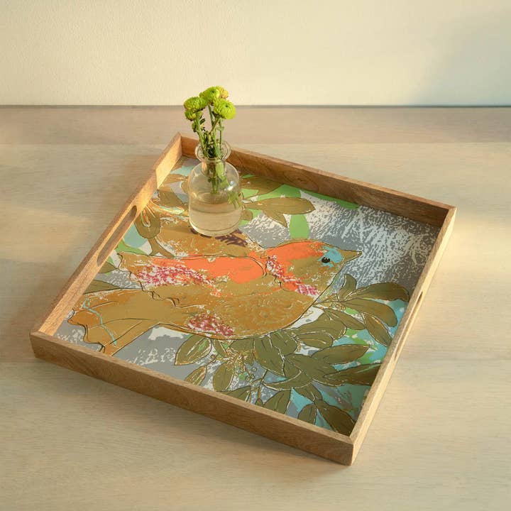 ExpoBazaar - Wholesale Decorative tray - Wood Serving Tray | Wooden Square Bird Tray2