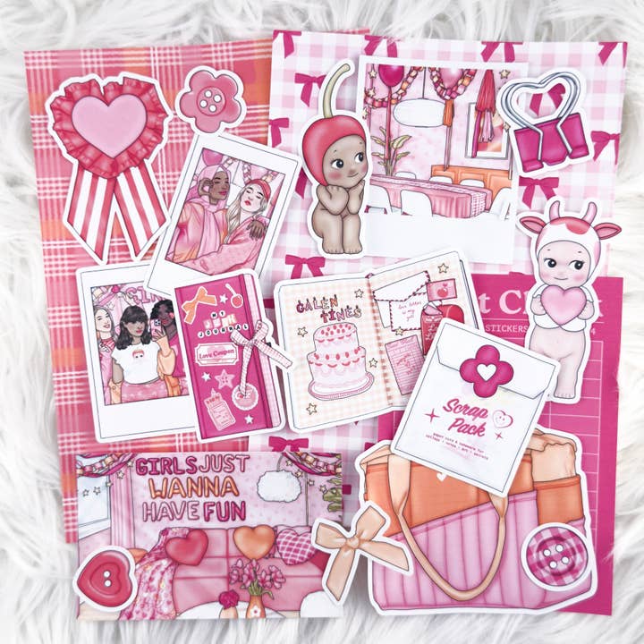 Paper Galentine – Junk Journal Collage Kit // Matte Sticker Collection for wholesale by Scribble Prints Co.