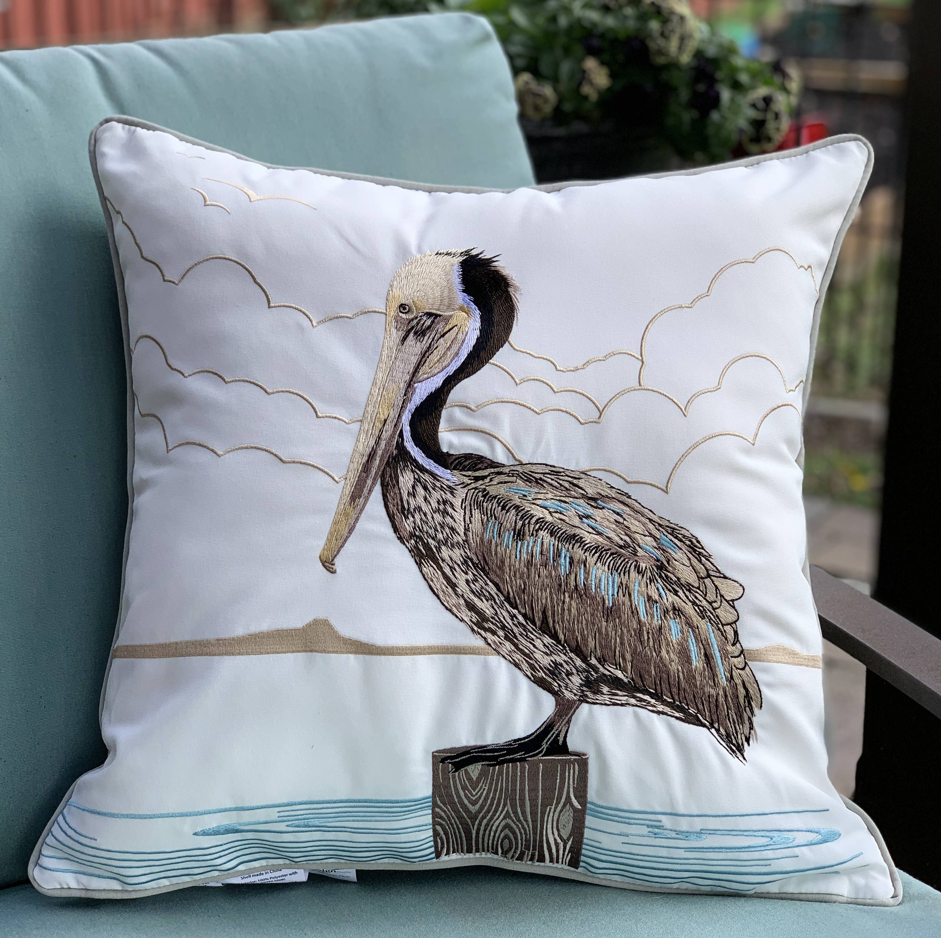 Rightside Design - Wholesale Throw/Decorative Pillow - Sunbathing Brown Pelican Indoor/Outdoor Throw Pillow1