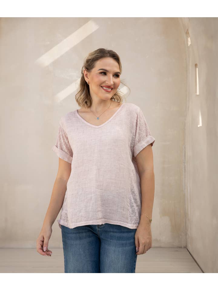 Orange Fashion Village - Wholesale T-Shirt - Women's - Breezy V-Neck Linen Tee