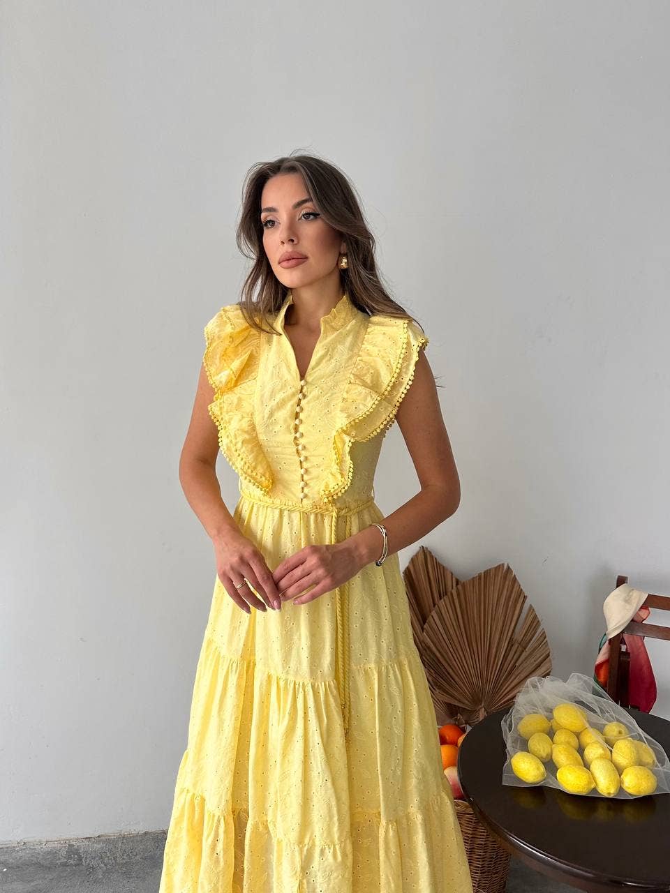 Design company-Fatma Balkir - Vente Robe – femme - Robe élégante en dentelle guipure jaune - robe vintage2