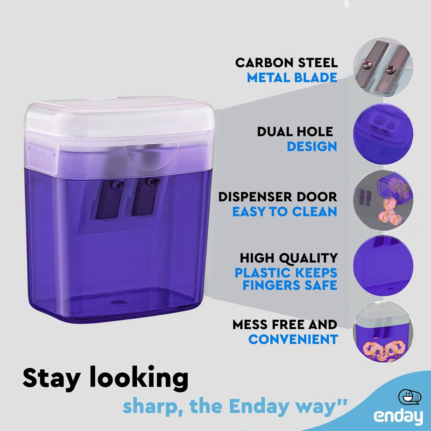 enday - Wholesale Pencil Sharpener - Dual Blade Sharpener W Lid & Receptacle5