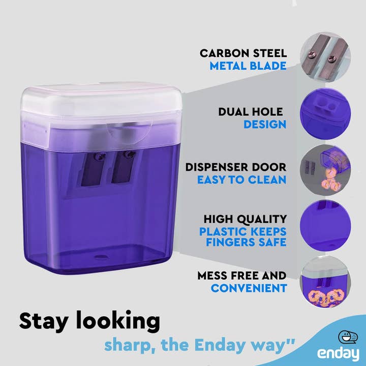 enday - Wholesale Pencil Sharpener - Dual Blade Sharpener W Lid & Receptacle5