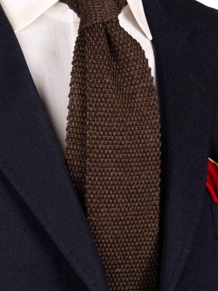 Cravate Tricot en Maille en Soie Lin Marron Gris Uni TRI692 pour la vente par Graffeo Cravatte