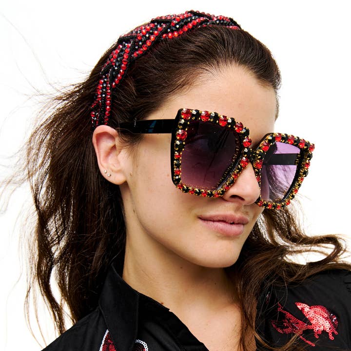 Rød og sort rhinestone flettet pandebånd for engroshandel hos SongLily