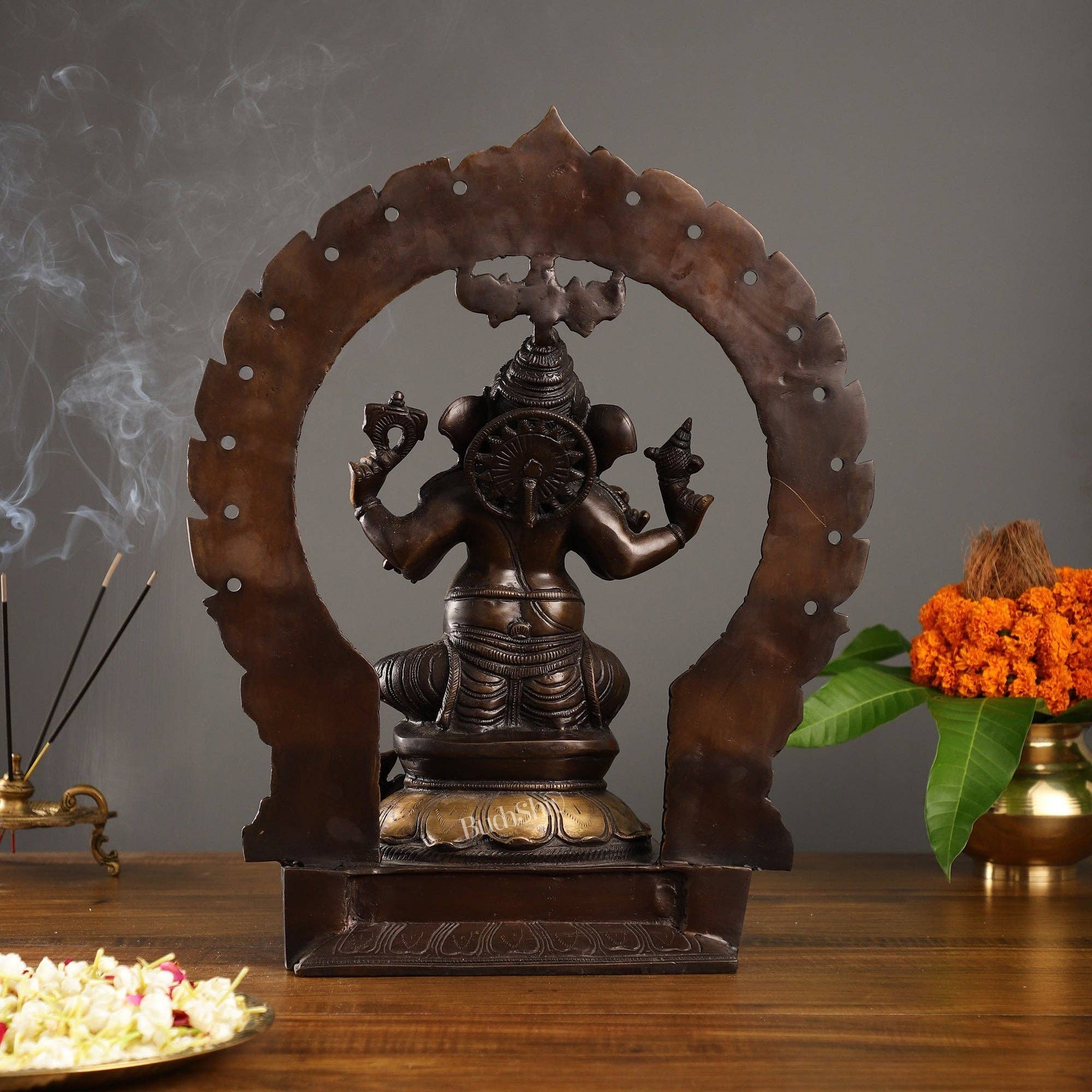 SAMA Homes - Wholesale Decorative Figurine - 18-Inch Brass Ganapati Idol with Antique Brown Finish and Frame3