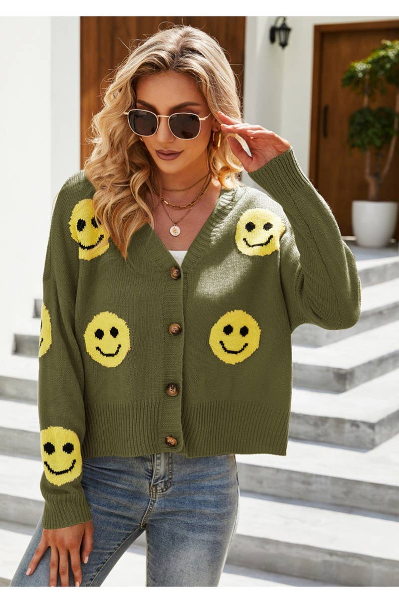 NINEXIS - Vente Cardigan – femme - CWOCAL0777_PULL CARDIGAN EN MAILLE AMPLE SMILEY FACE4