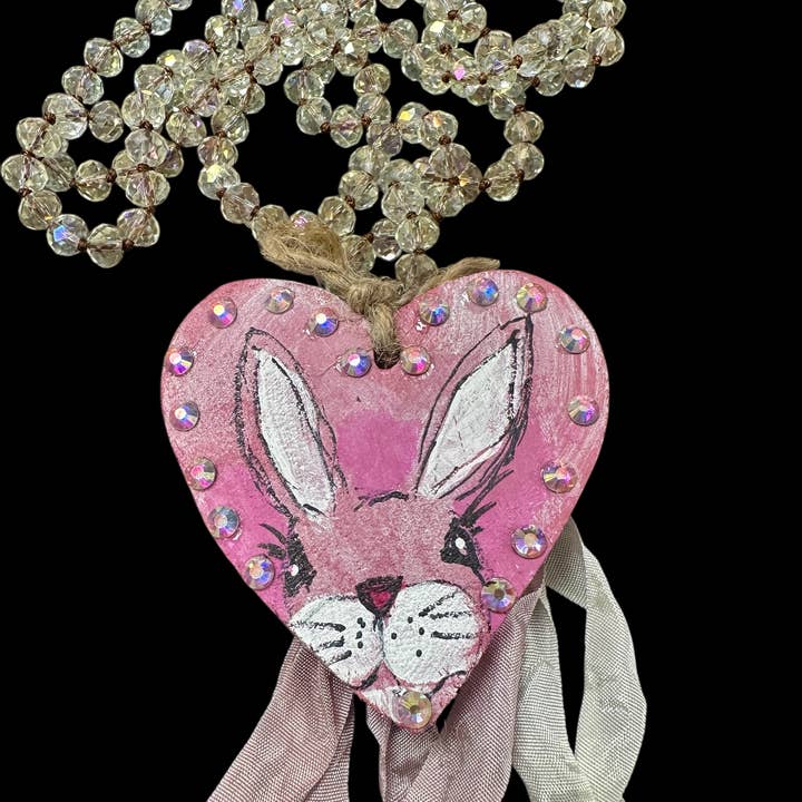 Hand Painted Bunny Wooden Heart for wholesale by A Rare Bird Shop