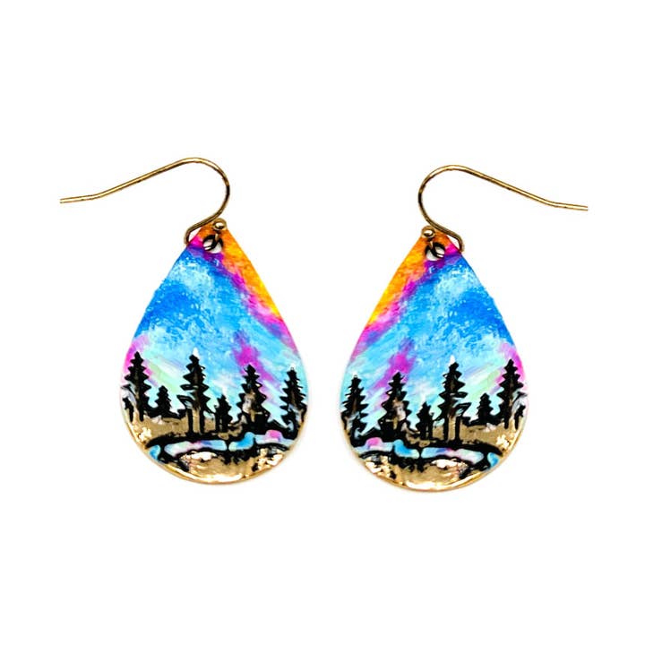 Brincos Oval Mountain Scene - Ouro por atacado de Peaceful Village Inc.