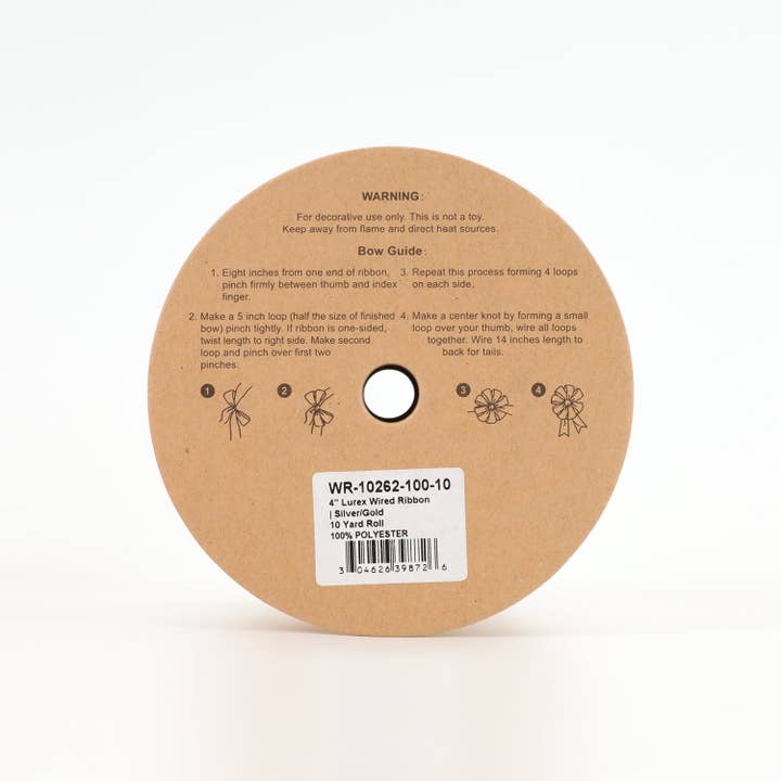 LA Ribbons Wholesale - Wholesale Ribbon - Gift Wrapping - 4" Lurex Wired Ribbon | Champagne | 10 Yard Roll