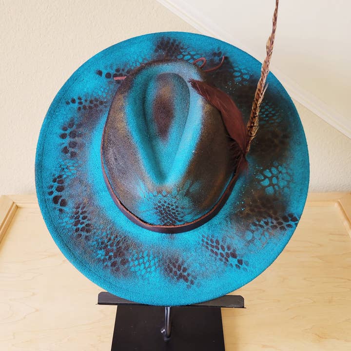 The Jewelry Junkie - Venta al por mayor Sombrero fedora - Mujer - Sombrero Boho Occidental de Vaquera Pintado a Mano PERSONALIZADO y Banda (A13)