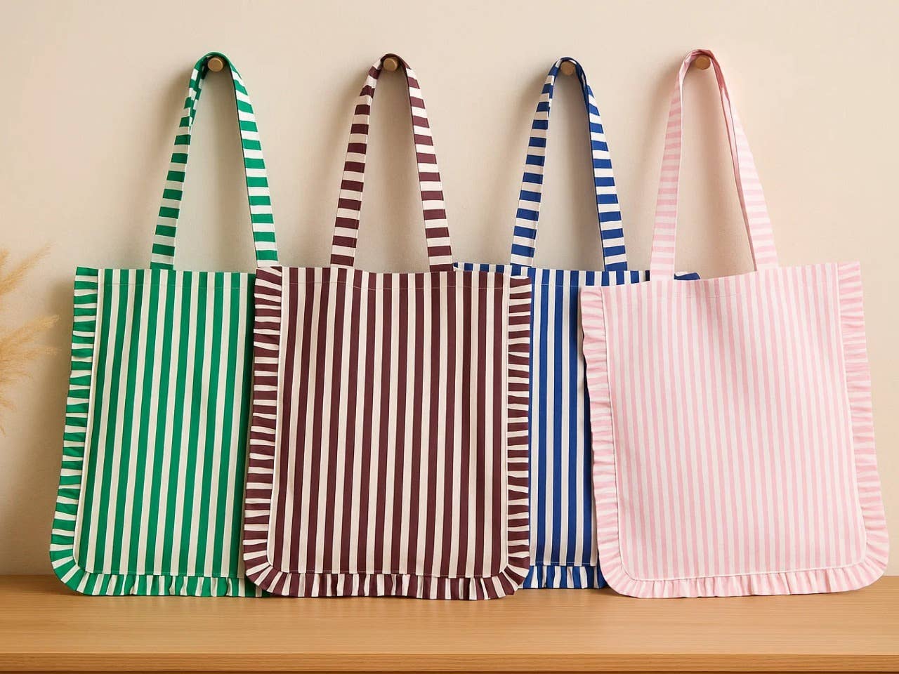 House of Kraft Jewelry & Accessories - Wholesale Tote Bag - Women's - Stripe Ruffle Tote | Canvas Tote Bag | Daily Canvas Tote12