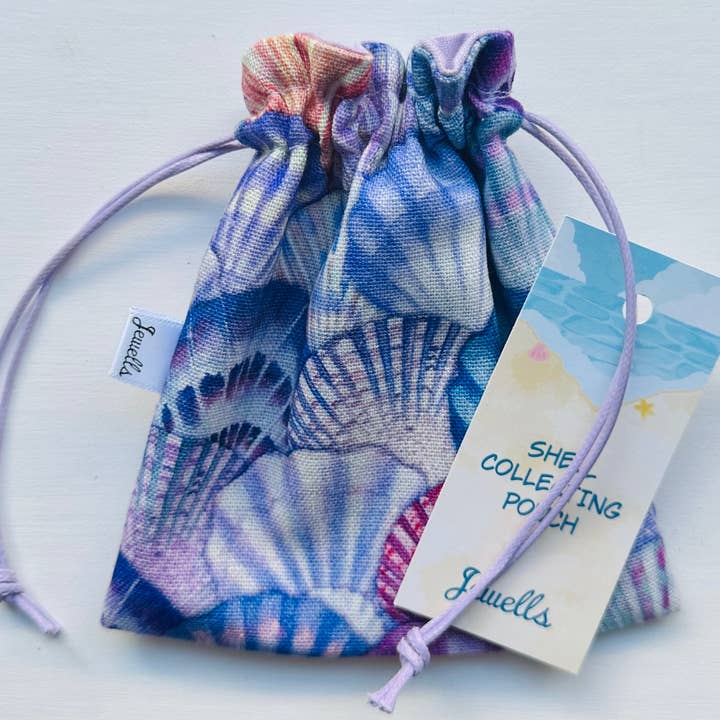 Sea Shells lilac fabric beach combing collecting pouch bag for wholesale by Jewells