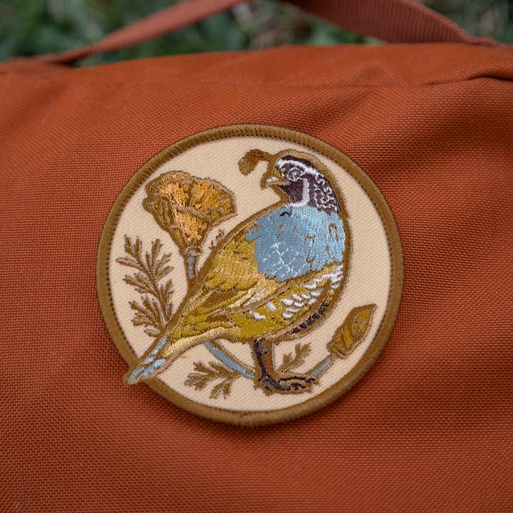 Mustard Beetle - Wholesale Patch - Iron on Patch: CA Quail & Poppies