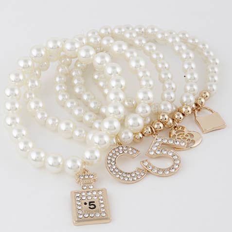anbfashion - Wholesale Charm/Dangle Bracelet - Multiple Charm Beads Stretchable Bracelet 1239-1