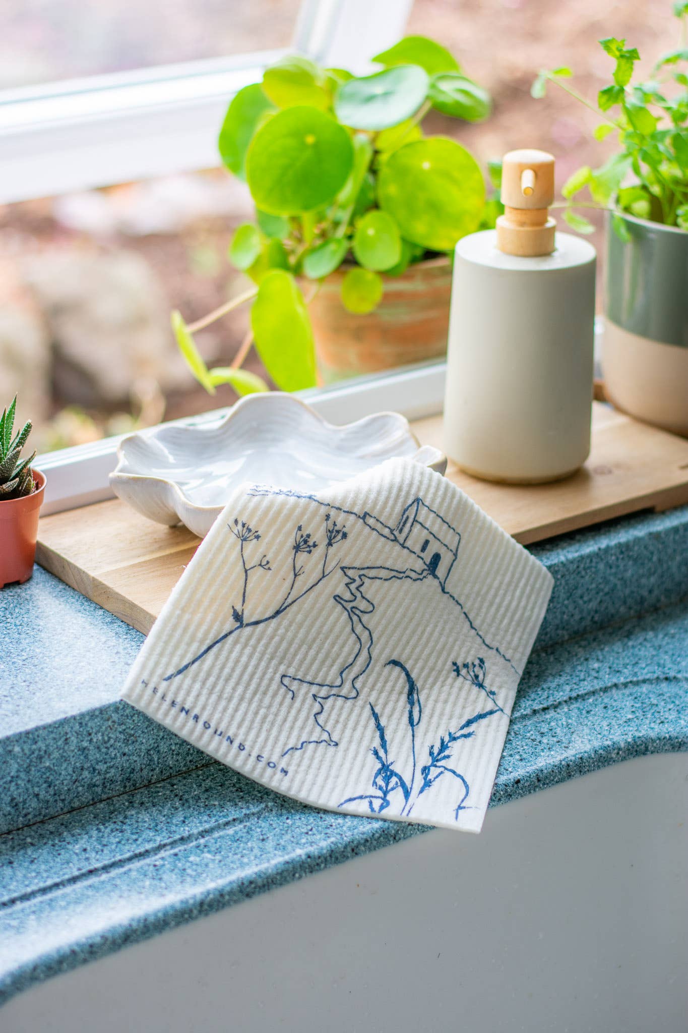 Helen Round - hand printed linen and bamboo wellness - Wholesale Dishcloth - Kitchen Cloths, Set Of 2 Household Sponges, Swedish Cloths5