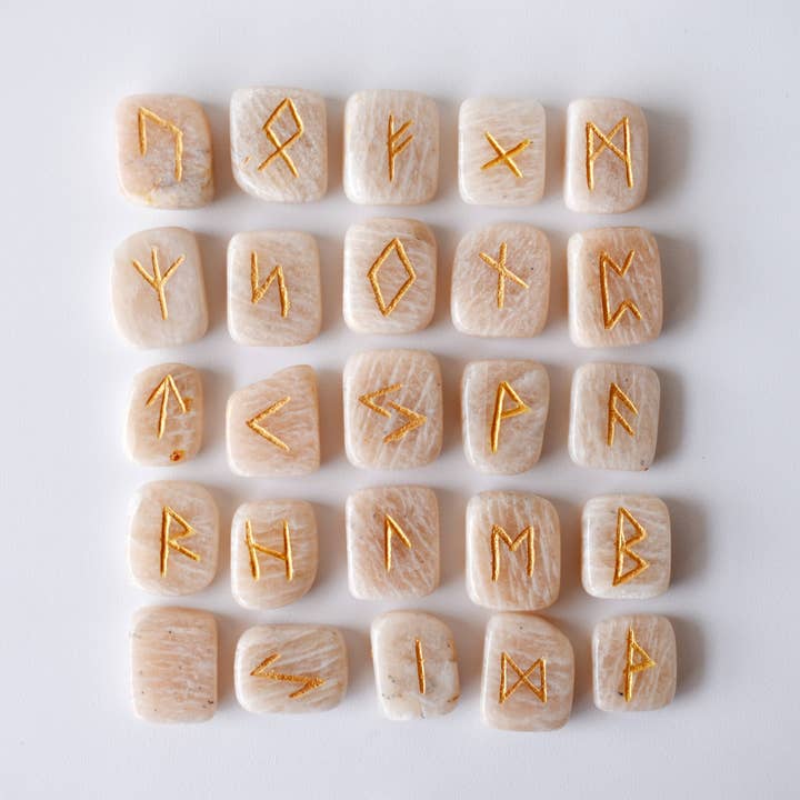 Futhark Rune Set | Moonstone | Rune Stones | Runic Crystals for wholesale by Soothing Crystals
