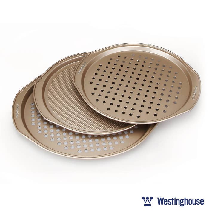 Pizza Pan Set, Carbon Steel, 3-pc (2x12" + 1x14" Pans) for wholesale by Masterpan Inc.