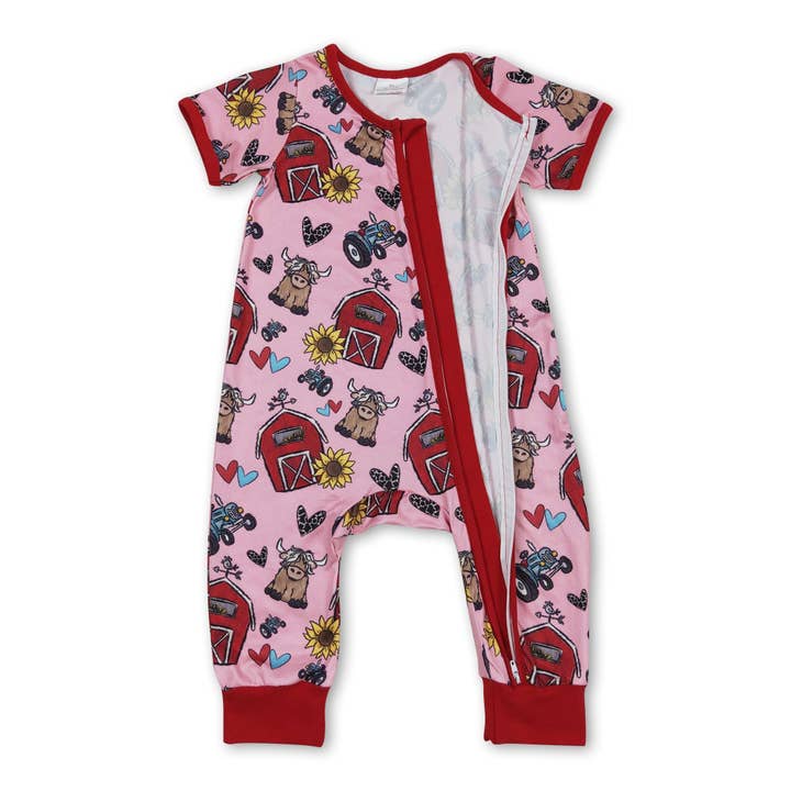 Yawoo Garments - Wholesale Jumpsuit - Baby - Short sleeves cows sunflower farm baby zipper romper1