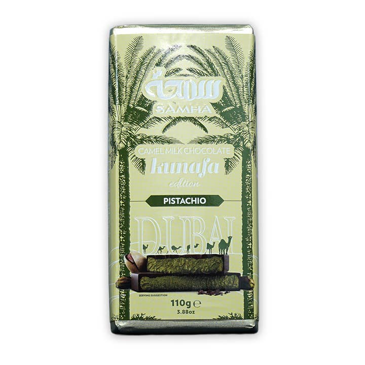 Samha Dubai Édition Lait au Chocolat (Barre Kunafa Pistache) pour la vente par Bar & Cocoa Chocolate