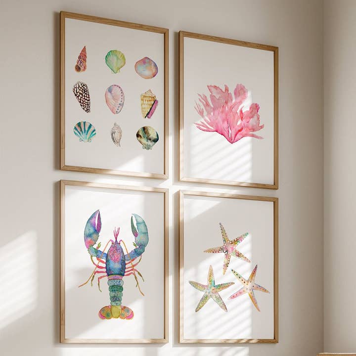 Casa de Playa - Conjunto de 4 Láminas Artísticas para venta al por mayor de Snoogs & Wilde Art