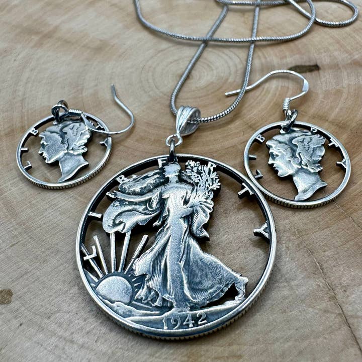 Mountainstruck Coin Rings and Jewelry - Wholesale Jewelry Set - U.S. Lady Liberty Hand Cut Silver Coin Collection1