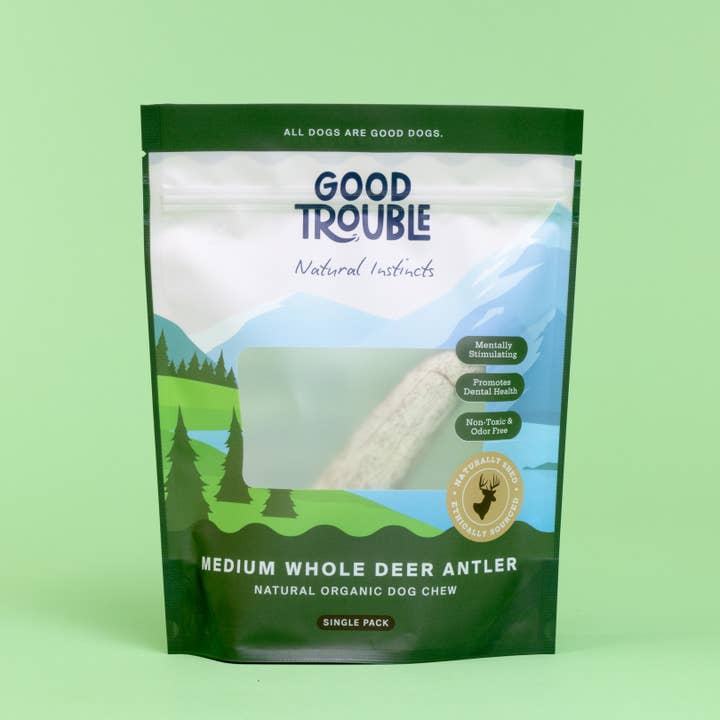 Wild Deer Antler Dog Chews (Single Pack) for wholesale by Good Trouble Pets