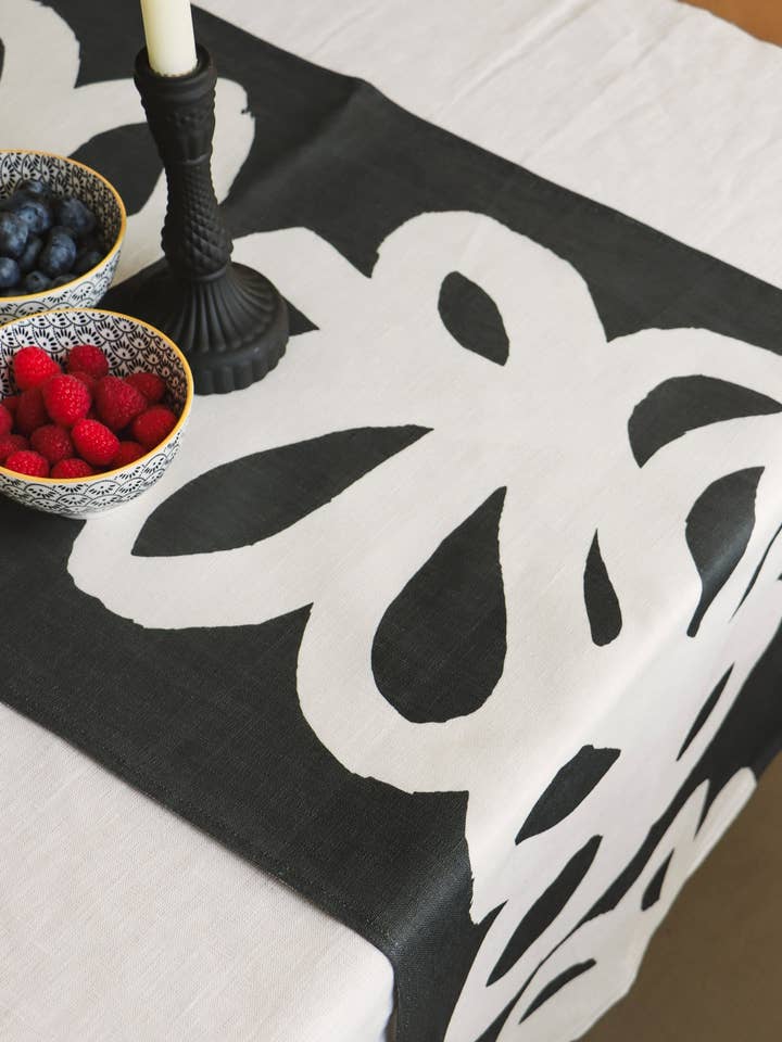 Eddies table runner, black for wholesale by Leila Simon Hayes