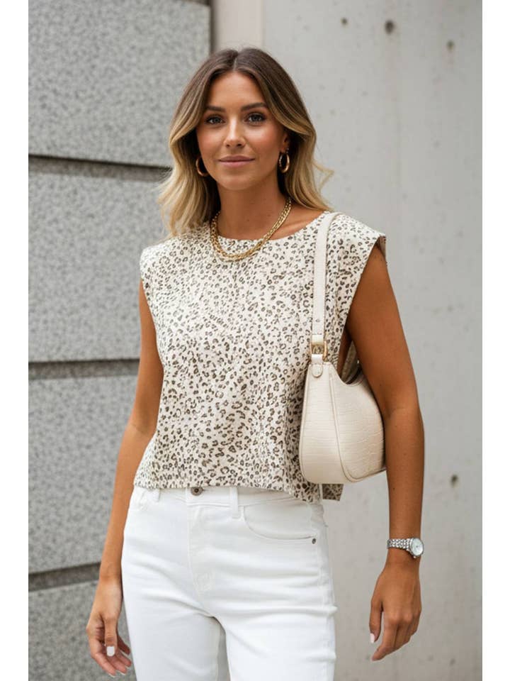 As shown Leopard Print Knot Side Twill Vest | S-XL for wholesale on Faire3