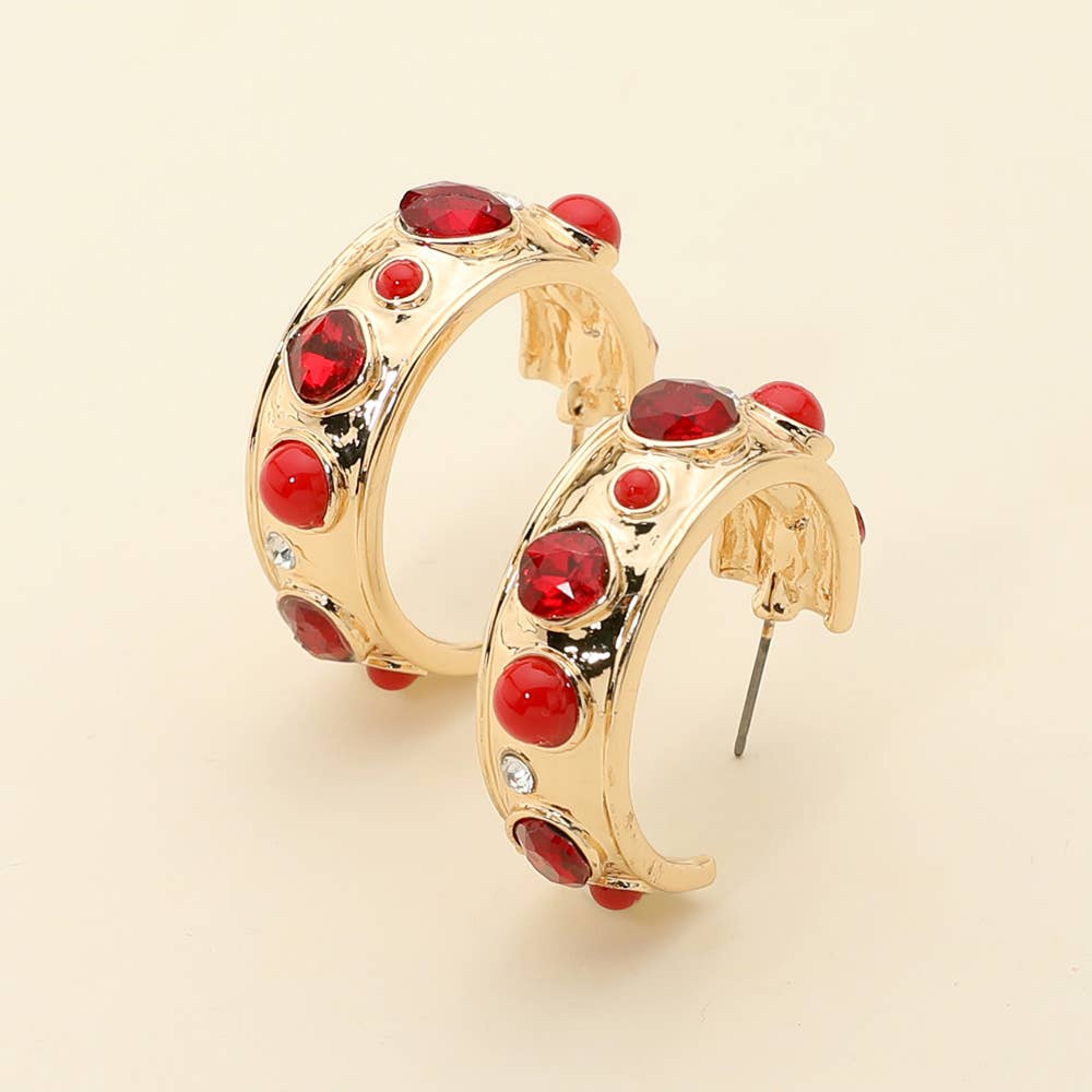 Sensibling Corp. - Wholesale Hoop Earrings - Mixed Stone Pearl Embellished Hoop Earrings9