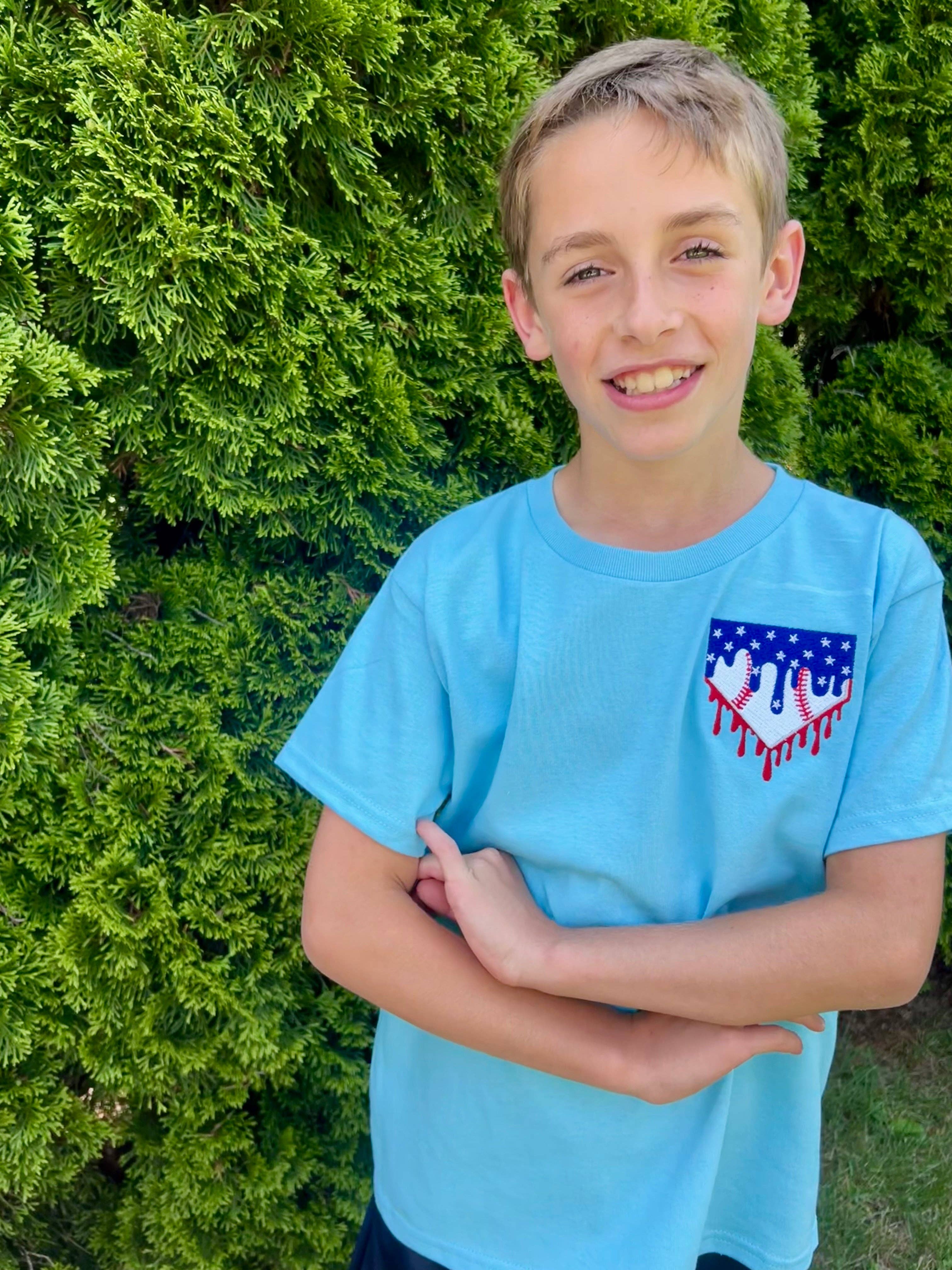 Amanda Rose Thread Co – wholesale T-shirt – Kids – Home Plate Drip Baseball- Patriotic- Youth Short Sleeve Shirt0