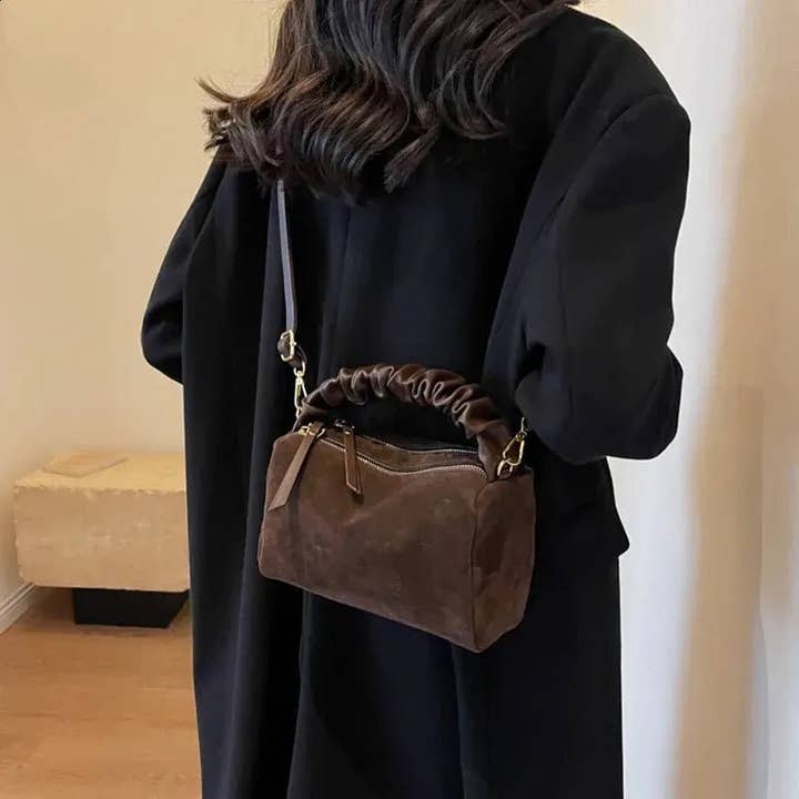 MiMi Wholesale - Wholesale Top Handle Bag - Women's - GMS0095 Faux Suede Ruched Handle Crossbody/Satchel Bag4