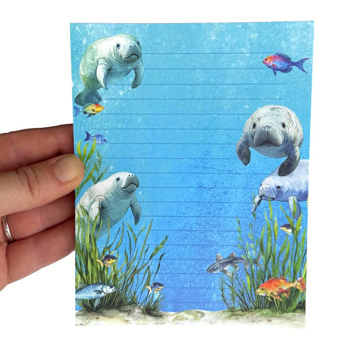 Manatee Notepad, 50 sheets, 4.25" x 5.5" Florida Stationery for wholesale by Art by Sharell