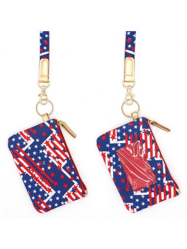 PORTAFOGLIO IDENTIFICATIVO CON BANDIERA AMERICANA E CORDINO RIMOVIBILE per la vendita all'ingrosso da parte di Shop Neighbors