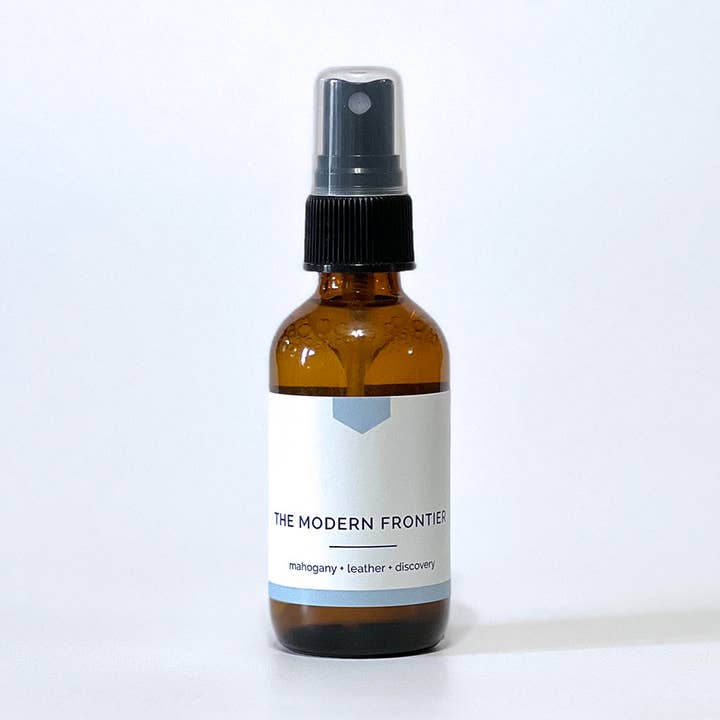 THE MODERN FRONTIER Room + Linen Spray - Mahogany + Leather, Hand-Poured (2 oz) - COLLAB for wholesale by Vacant Wheel