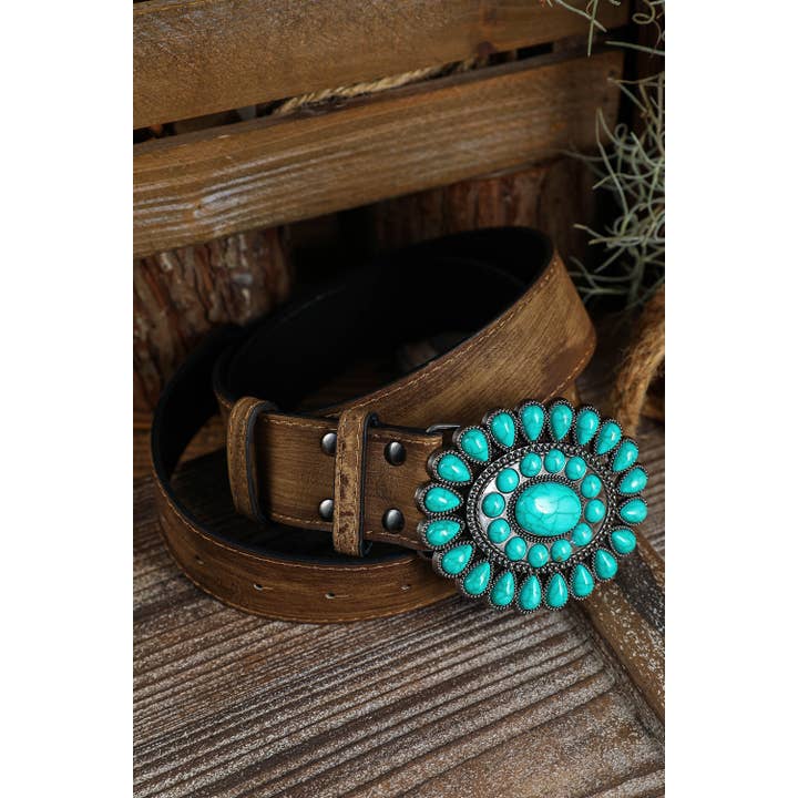 Light Blue LDC Western Turquoise Decor Retro Wide Belt for wholesale on Faire1