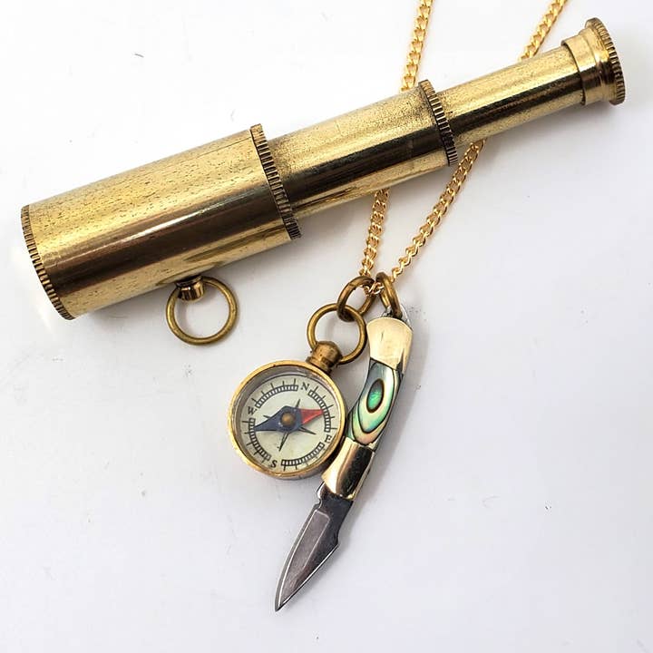 Colar Faca e Bússola Kit de caminhada com corrente 1" Faca 18" por atacado de Terra Tokens