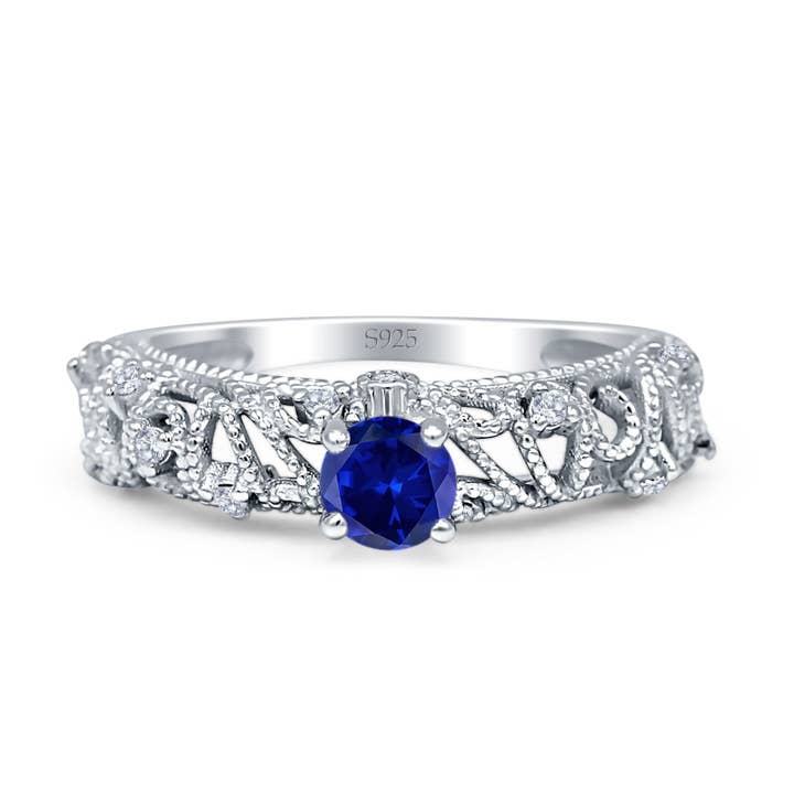 Round Blue Sapphire CZ Beaded Filigree Ring for wholesale by Blue Apple Imports