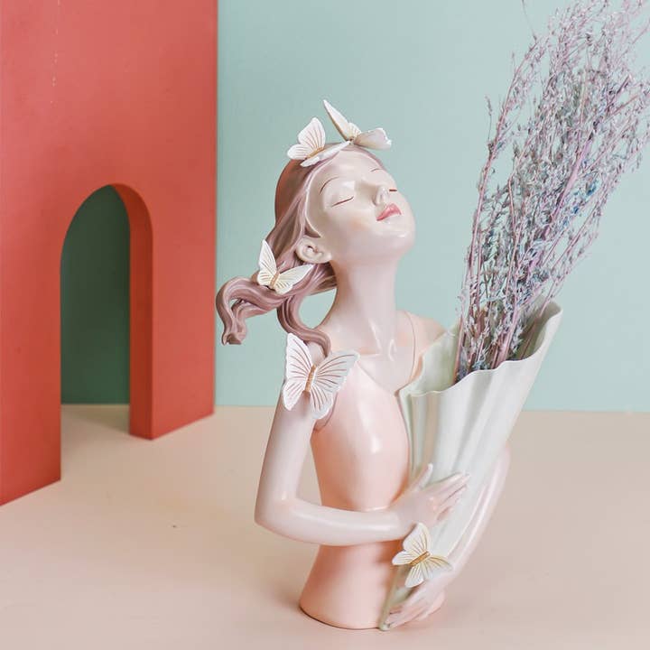 Liffy - Wholesale Vase - Nordic Girl Resin Flower Vase Modern Butterfly Sculpture8