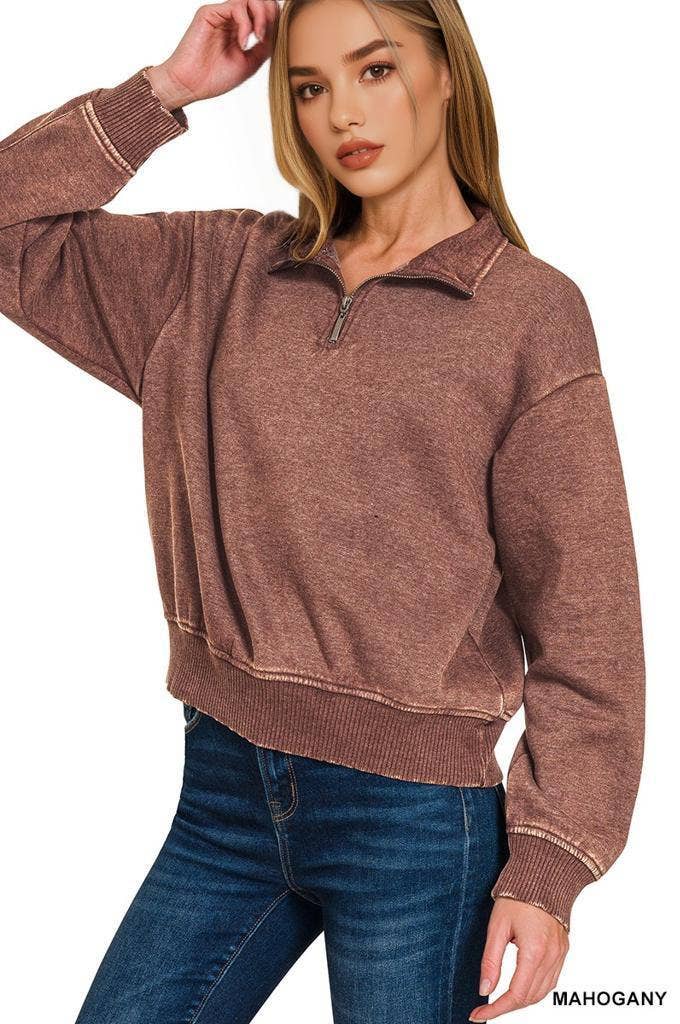 42POPS - Wholesale Sweatshirt - Women's - `.0806 Washed Fleece Half Zip Pullover SI-249307