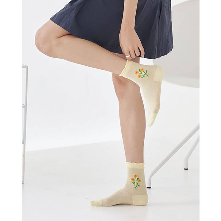 7DAYSSOCKS - Vente Chaussettes – femme - Chaussettes de jour romantiques en maille Crew pour femmes9