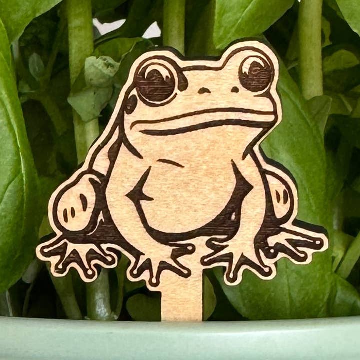 Frog Mini Plant Stake | Wooden Animal Terrarium Decor for wholesale by Art by Sharell