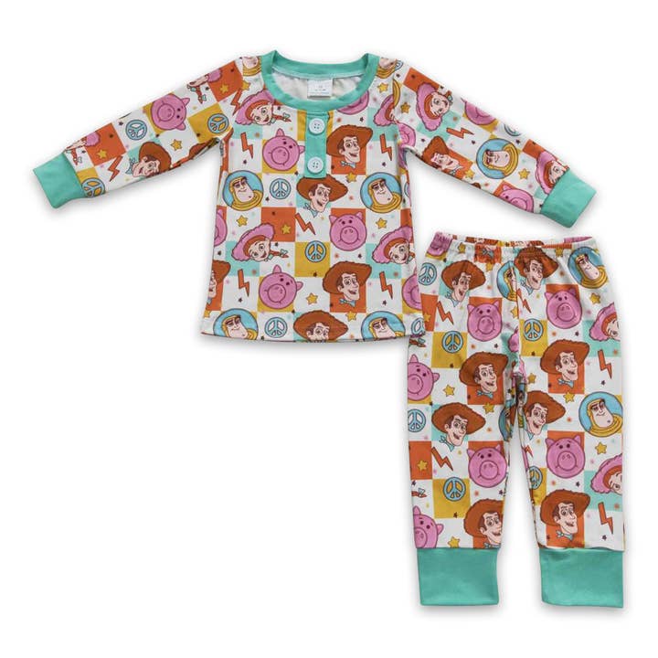 Long sleeves pig toy kids boy pajamas for wholesale by Yawoo Garments